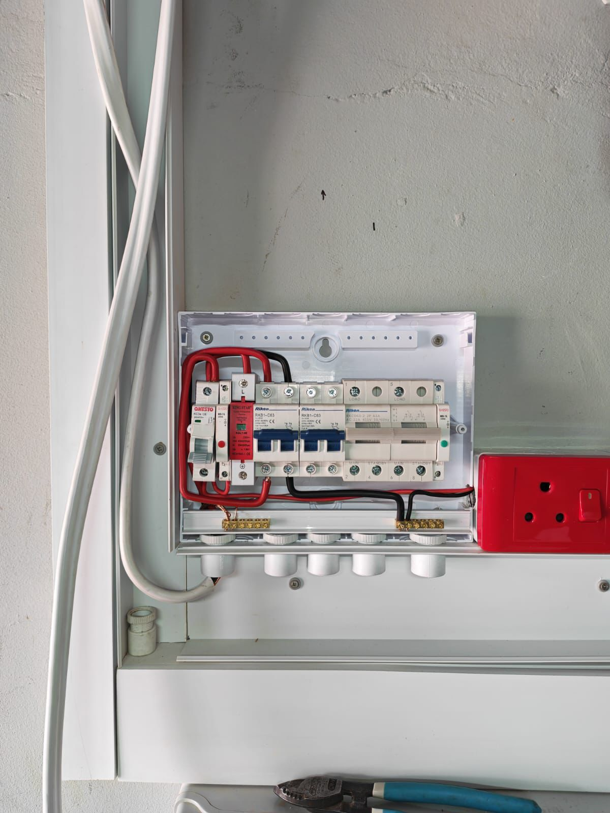 Close-up of completed electrical distribution and wiring work