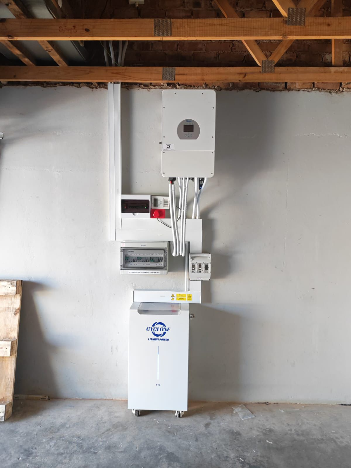 Installed inverter and battery electrical system on site